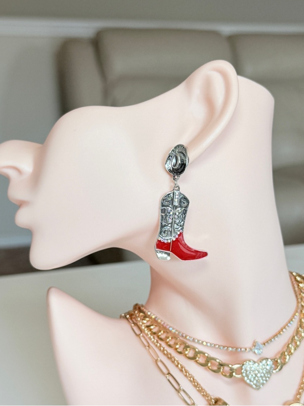 Red Western Boot Dangle Earrings